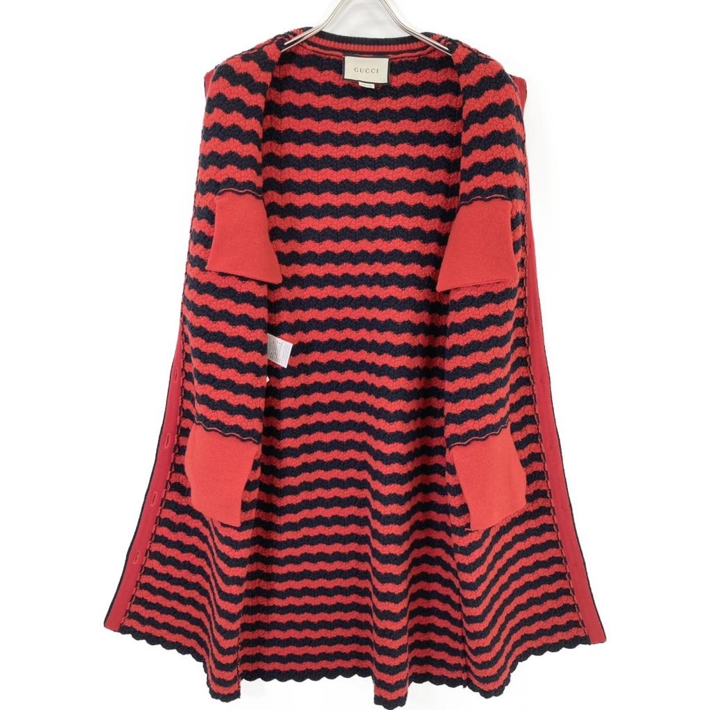 GUCCI Red 501827 Cotton x Wool Long Cardigan tops S Red x navyUsed