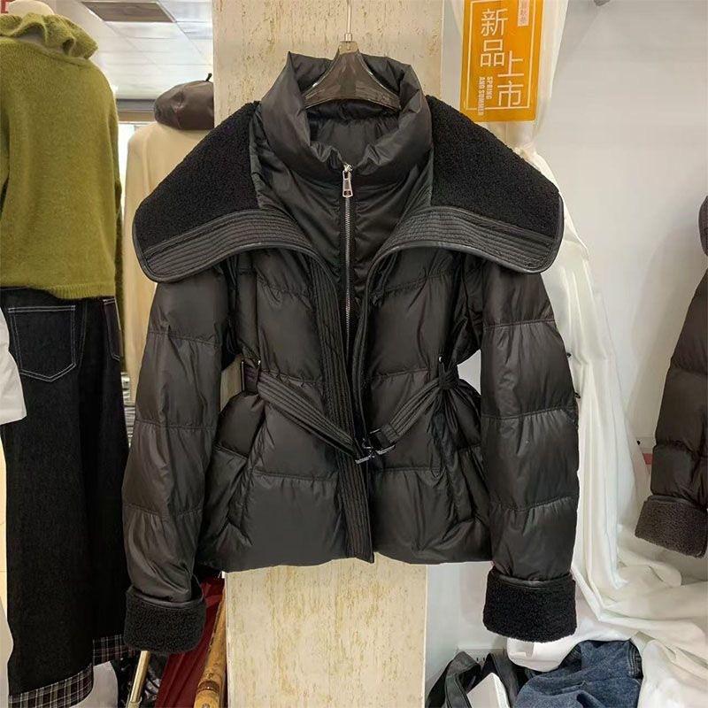 Womens Short Puffer Coat With Wide Lapel Slim Fit Warm Cotton-Padded Jacket Winter 2025
