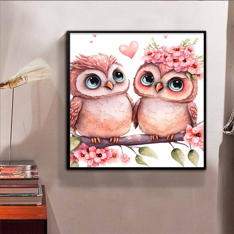 New Arrival 5D DIY Full Circle Diamond Painting "Pink Owl Couple" Embroidery Cross Stitch Home Decor Gift