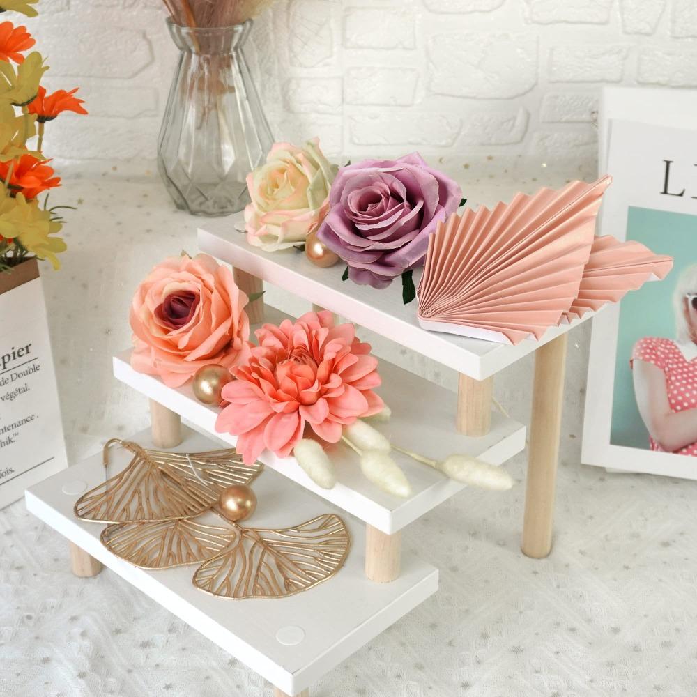 12 Stück Boho Kuchenaufsatz Blume Kuchenaufsatz Rosa Palmenblätter Kuchen Dekorationen mit Künstlicher Rose Ginkgo Blättern und Kugeln