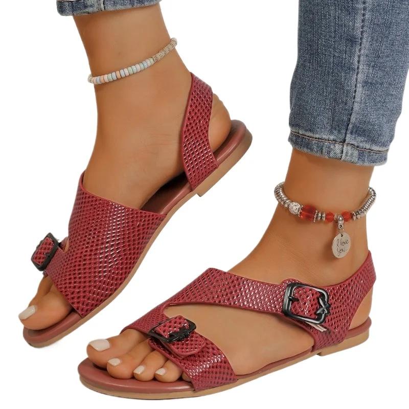 Casual Sandals Female Shoes 2024 Plus Size Women's Sandals Daily Women Round Toe Buckle Strap Flat with Open Toe Ladies Shoes