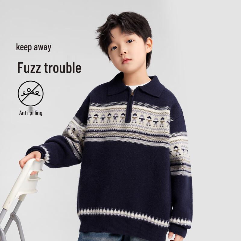 

ZUOXI Boys 2025 Winter Fair Isle Knit Polo Sweater 130