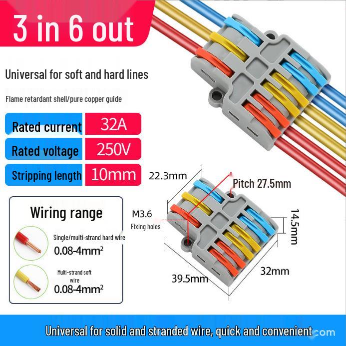 Quick Terminal PCT-222 Lighting Fixture Push-in Connector for Soft & Hard Wire, Two-in Two-out