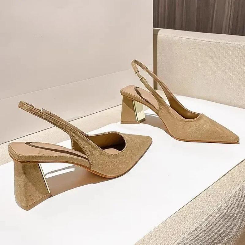 Summer New Pointed Solid Color Simple Shallow Mouth Comfortable Women's Outwear Back Strap Fashion Sandals Women