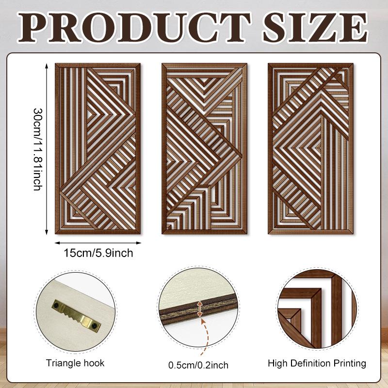 Décoration murale en bois en 3 pièces, style bohème, tenture murale géométrique de style campagnard. Produits décoratifs en bois à suspendre.