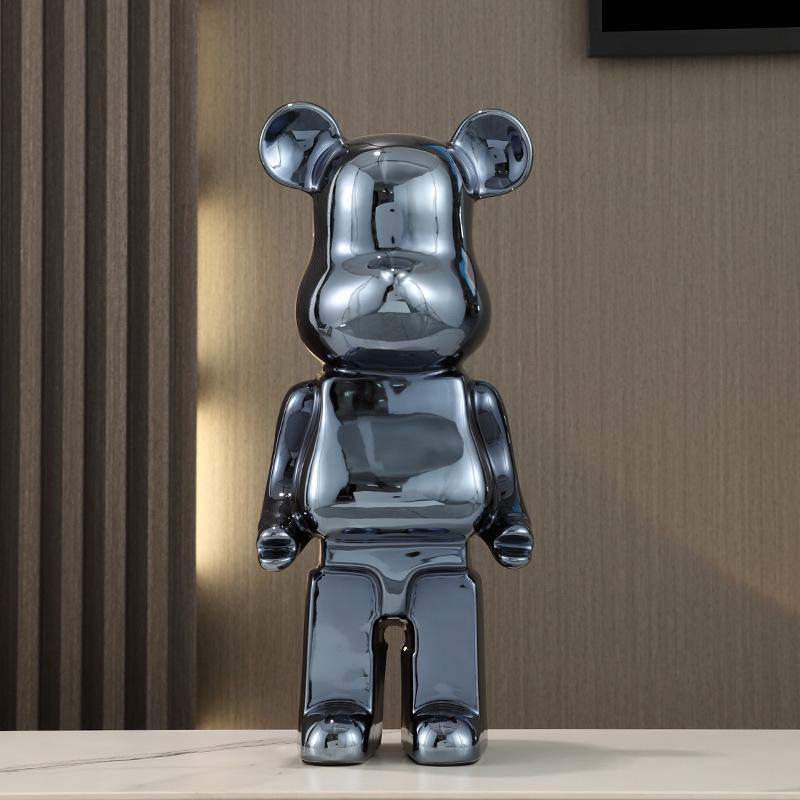 Gradient Electroplated Decorative Bear Figurine - Large Cartoon Money Box for Living Room TV Cabinet