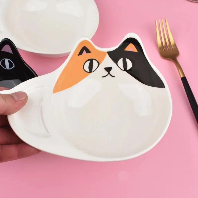 Ceramics Cute Cat Salad Bowl One Ear Dessert Bowl Japanese Three-coloured Cat Ceramic Tableware Home Kitchen Supplies Dinnerware