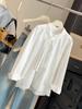 Women's Long-Sleeve French White Lace Tie-Up Shirt: Mid-Length, Loose Fit, Embroidered, Layered Design for Spring/Autumn.