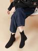 Retro Style 2025 Spring and Autumn New Thick Heel Small Square Head Black Elastic Wide Tube Boots Low Heel Women's Short Boots French