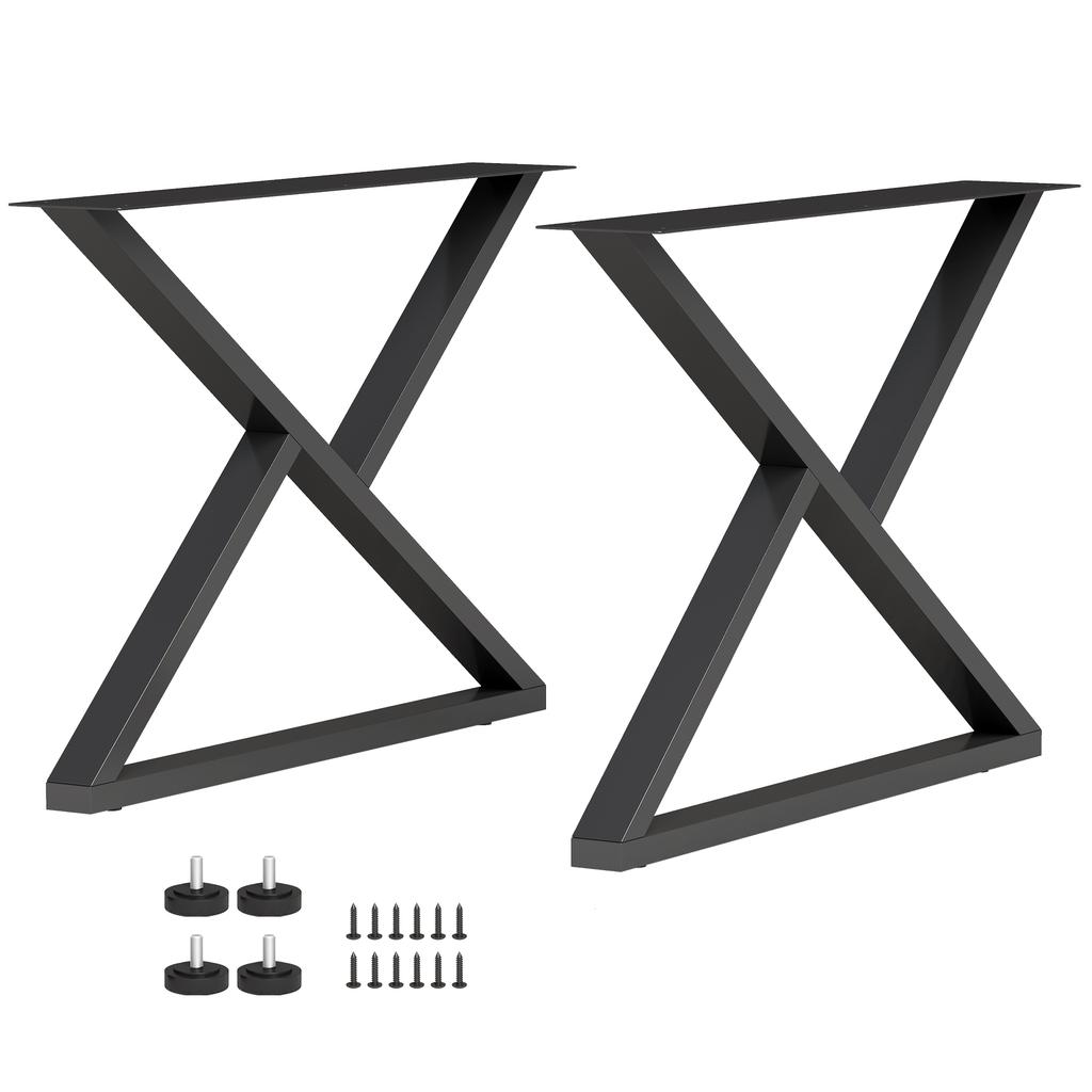 Steel Table Legs, Set of 2, X-Shaped, Adjustable Glides, 60 X 43 Cm, Black