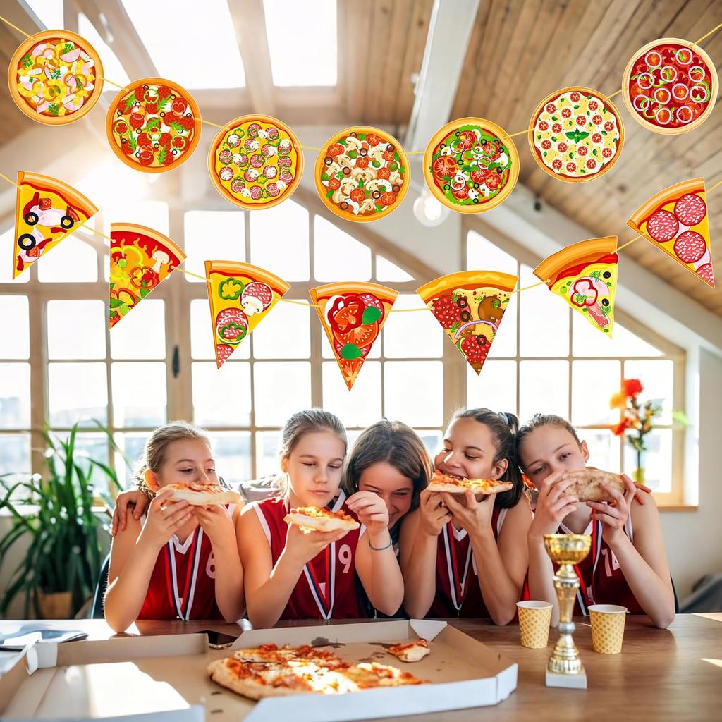 2pcs Pizza Party Banners Pizza Birthday Party Decorations Pizza Theme Cutout Bannes for Pizza Birthday Party Baby Shower Supplies