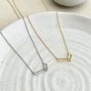 18K Gold & S925 Sterling Silver Interlocking Ring Necklace with Paperclip Chain - Women's High-End Design
