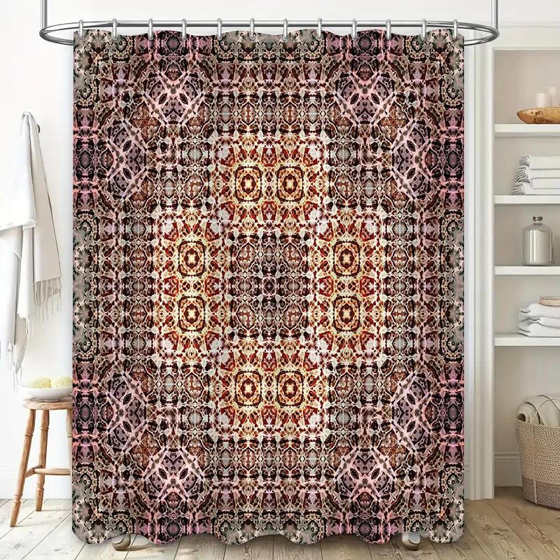 Bath curtain with geometric pattern design made of polyester fabric for home decoration in bathroom