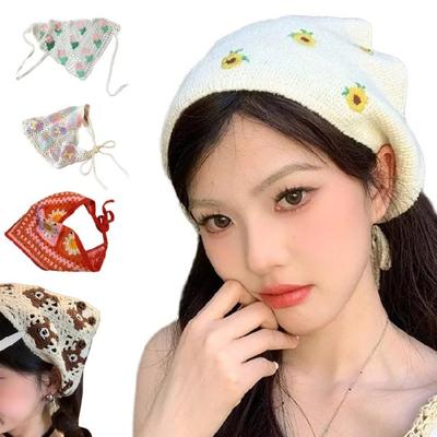 Knitted Floral Headscarf Hair Scarf Elegant Bandana Hairscarf Head Wrap
