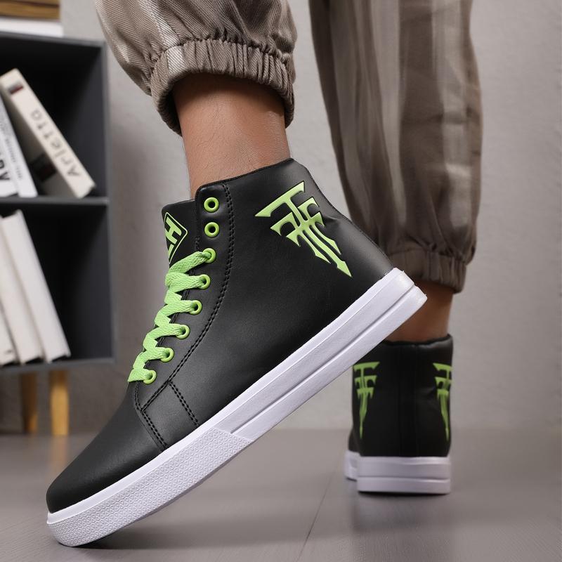 Fashion Print High-top Shoes Men Comfortable White Leather Sneaker Men Lightweight Men's Skateboard Shoes Big Size 48 Zapatillas