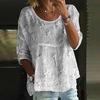 Damen T-Shirt Rundhalsausschnitt Halbe Ärmel Stickerei Blumenmuster Lockerer Saum T-Shirt Einfarbige Falten Design Sommer Oberteile