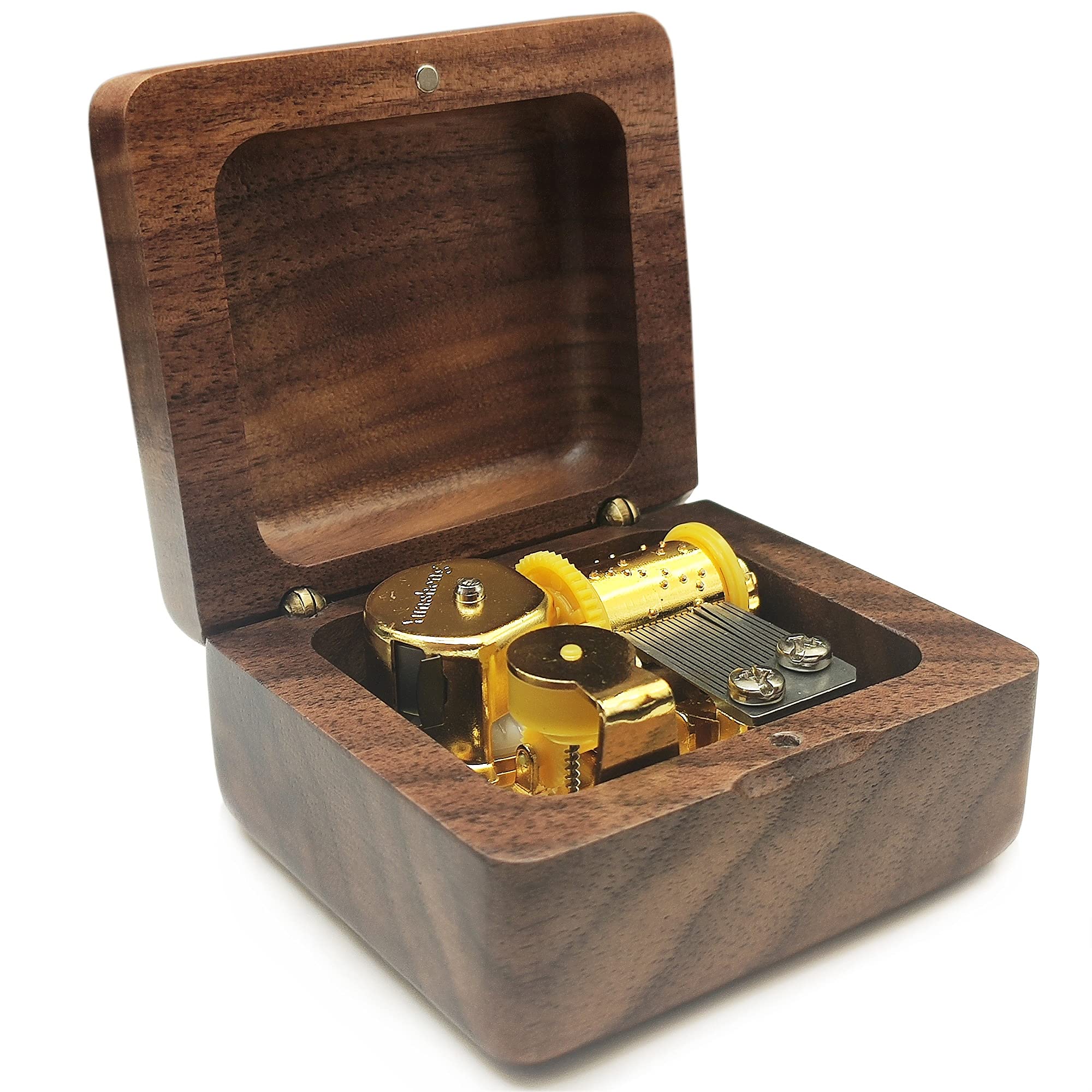 Mini Wooden Music Box, 18-Note Wind Up Music Box (Walnut Wood, Song: Spirited Away - Always and Forever)