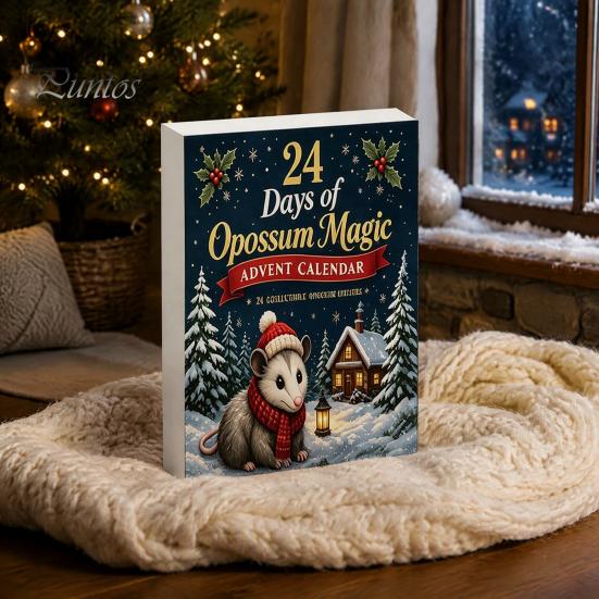 Blind Box Surprises 24 Days Christmas Advent Calendar with 2D Flat Acrylic Possum Pendants, Holiday Countdown Decorations Festive for Tree Decoration