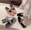 Spring Summer New Square Head Slippers Metal Buckle Thick Bottom Women Slip on Mules Shoes Fashion Korean Versatile Dress Slides