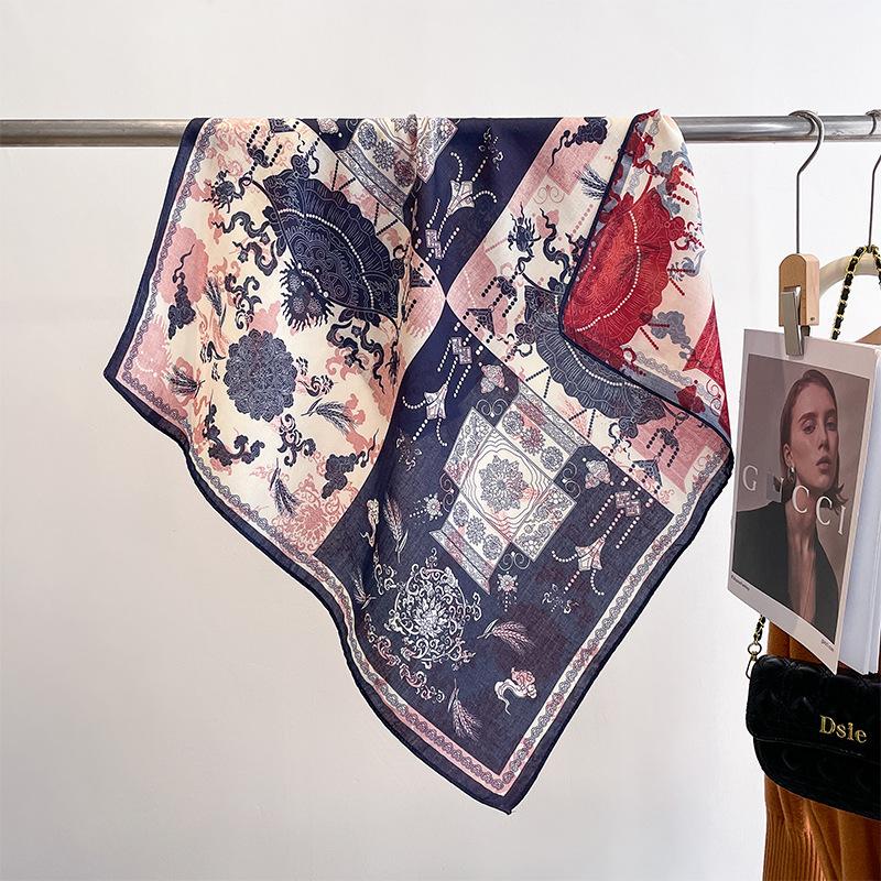 Spring and summer high-end national style cotton and linen square scarf women s fashion new cotton and linen silk scarf versatile scarf decorative 68
