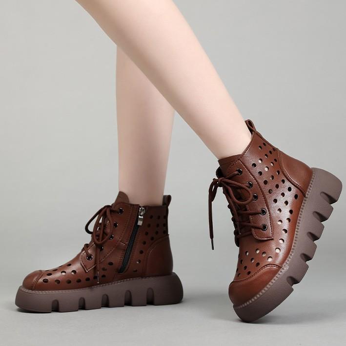 Summer New Women's Cool Boots Muffin Thick-soled Hollowed-out Hole Sandals Retro Handmade Martin Boots Short