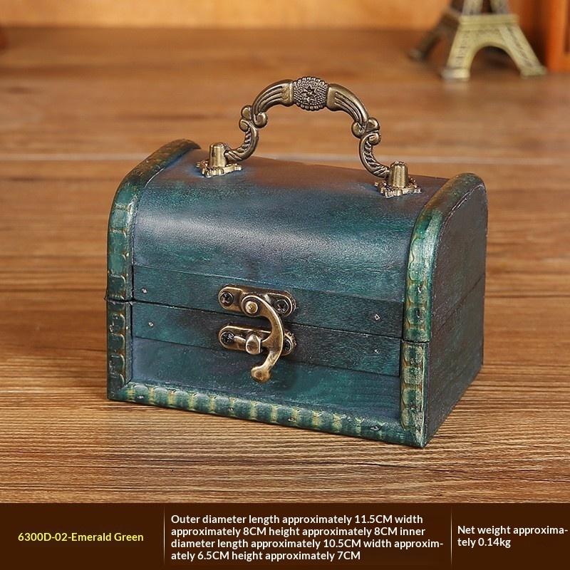 Lockable Wooden Storage Box Retro Vintage Keepsake Chest for Jewelry Necklace Postcard Collectibles Bedroom Home Decor