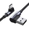 Kabel Usb Do Usb-C, Kątowy Ugreen Us176, 3A, 1M (Czarny)