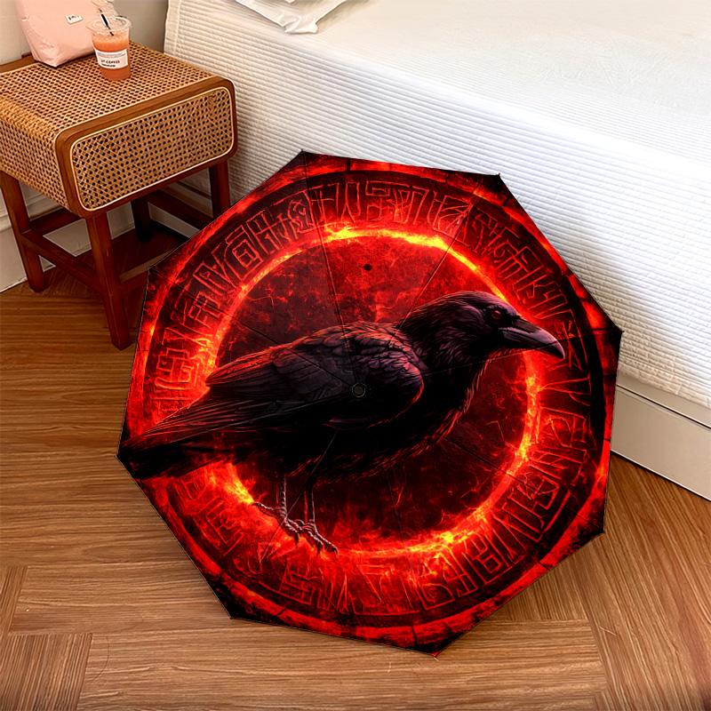 1 PC Automatic Folding Umbrella - Crow Artwork Pattern, Portable & Foldable Design with 8 Ribs, Christmas Birthday Gifts
