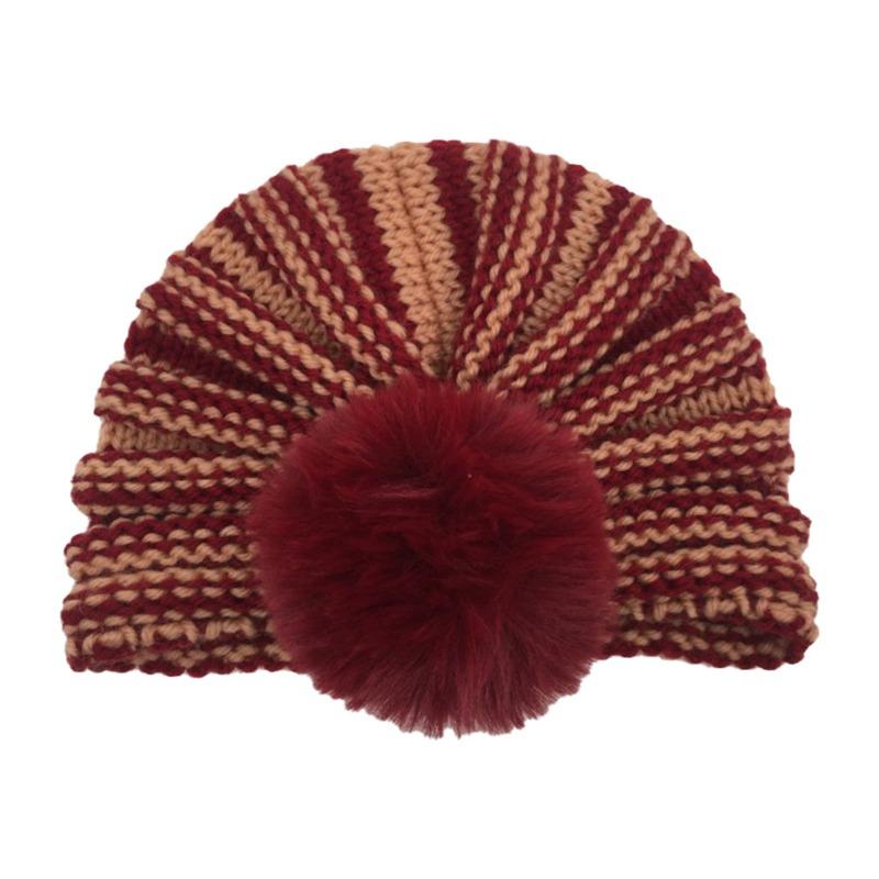 

New baby wool hat, cute warm hairball children s hat, autumn and winter baby fontanelle knitted hat