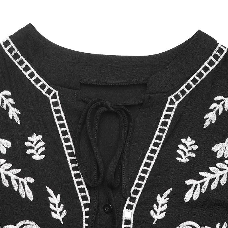 2026 Summer European & American Ethnic-Style Loose Embroidered Five-Sleeve Dress