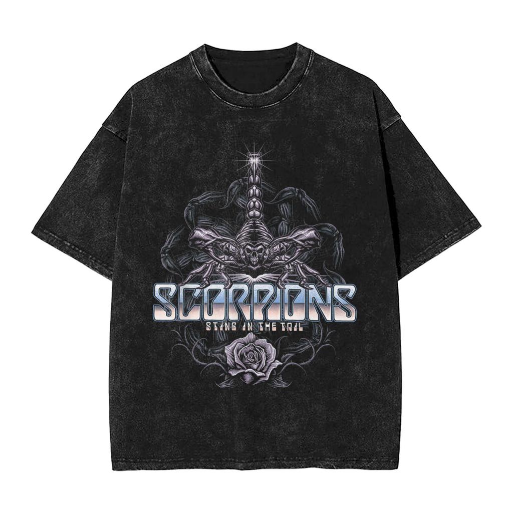 Scorpions Rock Band Rose Vintage T-Shirt for Men Crazy Cotton Tees Crew Neck Short Sleeve T Shirt Printed Clothes
