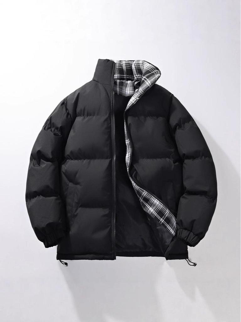 Men's Trendy Winter Stand Collar Puffer Jacket - Versatile, Warm, and Thickened Cotton Outerwear for Couples and Youth
