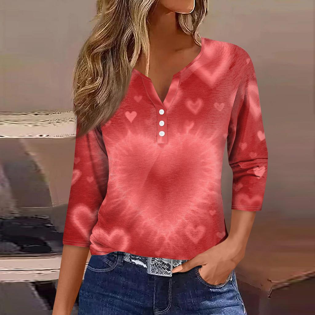 Women's  collar Valentine's Day print short-sleeved T-shirt top