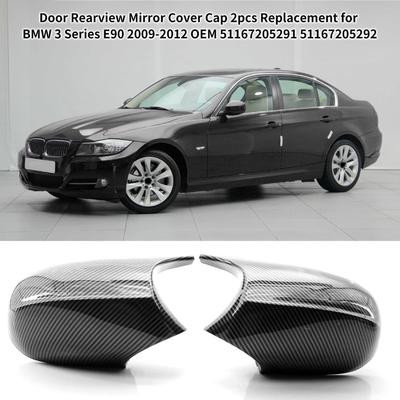 Door Rearview Mirror Cover Cap 2pcs Replacement for BMW 3 Series E90 2009-2012 OEM 51167205291