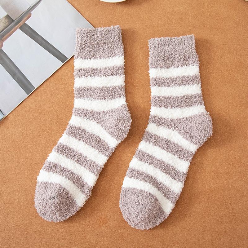 Men Winter Thickened Stripe Simple Not To Drop Hair In The Tube Floor Sleep Socks