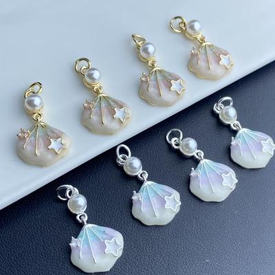 Handgefertigte ozeanblaue Seestern-Muschel-Ohrringe mit Kristallperlen