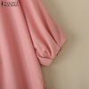 ZANZEA Womens Summer Casual Round Neck 3/4 Sleeve Loose Blouse