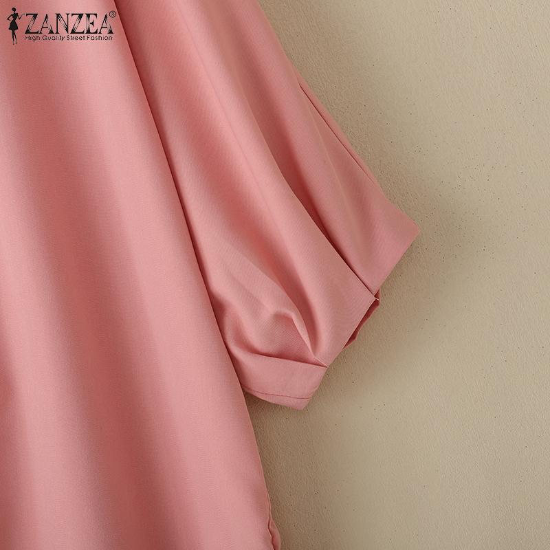 ZANZEA Womens Summer Casual Round Neck 3/4 Sleeve Loose Blouse