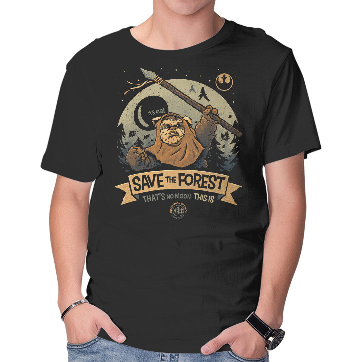 Unisex Crew Neck T-Shirt Save The Forest Moon Graphic Short Sleeve Casual Tee XL