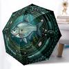 Steampunk Fish Pattern Umbrella, Portable and Foldable Design, 8 Ribs, a Casual Accessory for Halloween, Christmas, and Birthday Gifts.