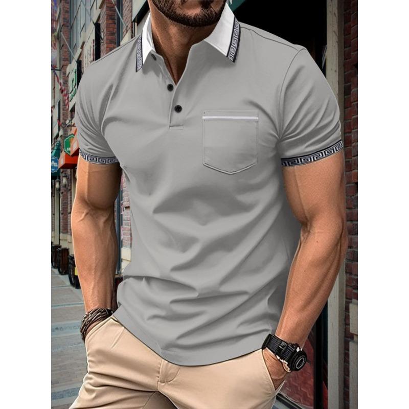 Man Summer Printed Collar Polos Shirt with Button Pocket for Men's Short Sleeve Sports Polo Shirts