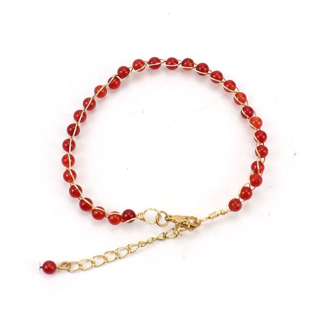 Personalized Handmade Gold Wrapped Agate Bead Crystal Bracelet Women'S Adjustable B75