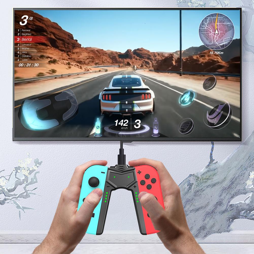 Portable V Shaped Charging Grip Dock for Nintendo Switch OLED Joy Con Play While Charging with LED Indicators