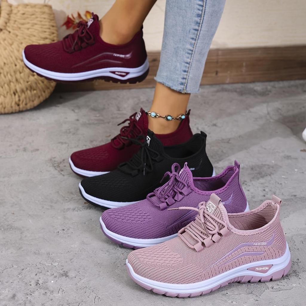 Freizeit-Sportschuhe für Damen - Atmungsaktive Mesh-Sneaker mit dicker Sohle, Leichte Schnür-Laufschuhe, Bequem