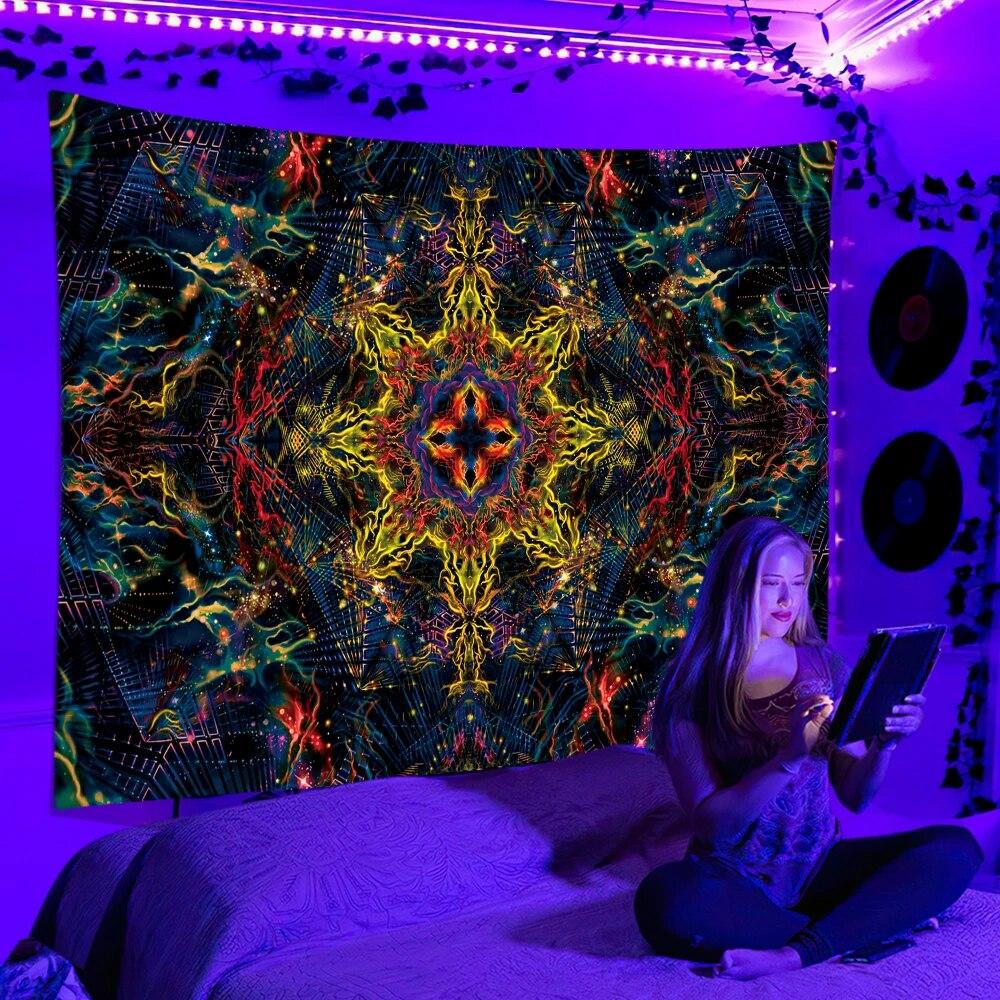 Tapiserie fluorescentă reacție UV psihedelic Atârnat hippie DJ Dormitor dormitor decor independent cameră
