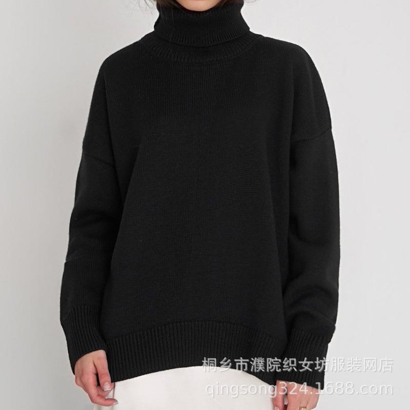 DAFIFY Women's Fashion Casual Fall Winter Solid Color Print Long Sleeve High Neck Sweaters