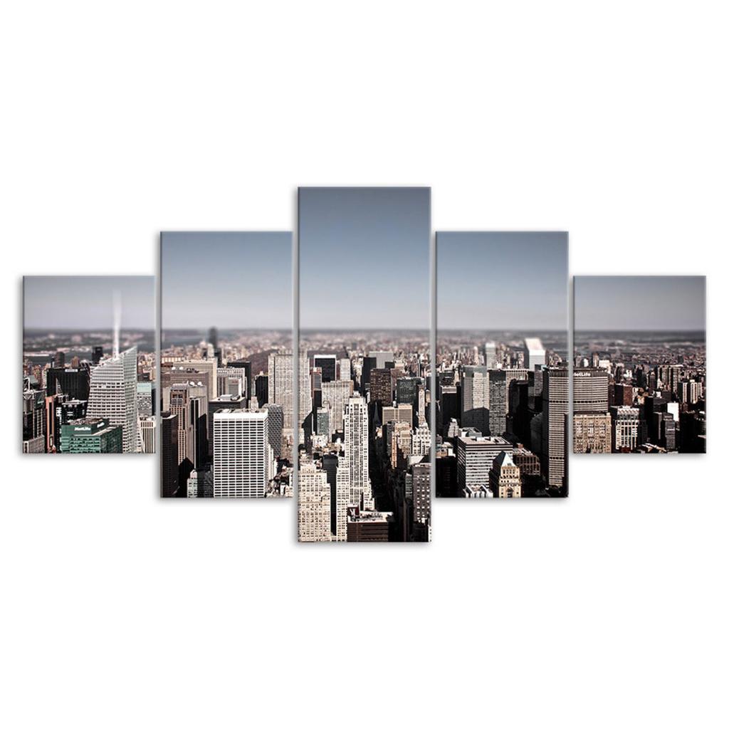 New York City Landscape Scene 5 Piece Five Panel Wall Canvas Print Modern Art Poster Picture Home Decor Gift For Him For Her