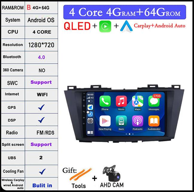 9'' QLED Screen Android 14 For Mazda 5 3 CW 2010 - 2015 Car Radio Multimedia Video Player Navigation GPS Android Carplay Stereo