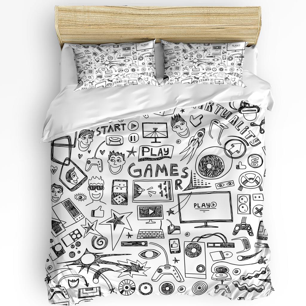 Copripiumino a figura stilizzata bianca e nera, Set Biancheria da Letto, Coperta per la Casa, Federe, Set Biancheria da Letto per Camera da Letto, Senza Lenzuolo