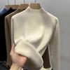 Women's Velvet-Lined Slimming Sweater - Half-High Neck, Autumn/Winter 2023 Collection, Warm Knit Base Layer